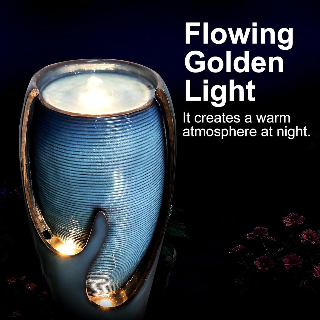 Naturefalls 38.7' H Modern Outdoor Fountain - 4-Tiered Outdoor Garden Fountains with Contemporary Design&LED Light for Garden, Patio, Deck, Porch, Backyard and Home Art Decor