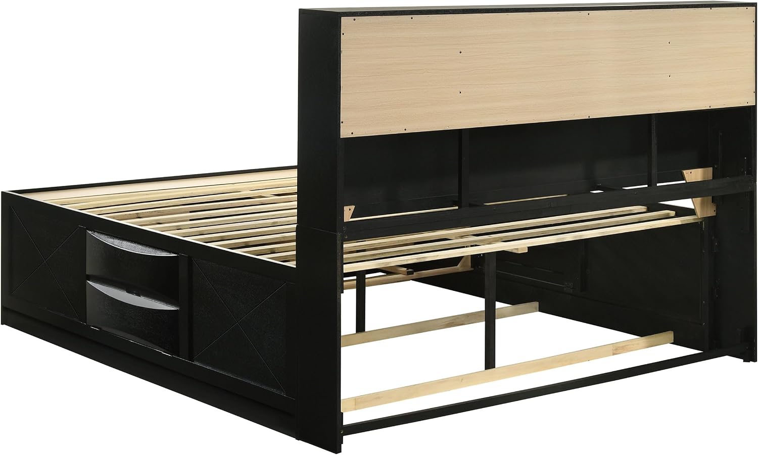 Coaster Home Furnishings Briana Transitional 4-Piece Bedroom Set Eastern King Size Storage Bookcase Bed Frame 56-inch Headboard Black 202701KE-S4