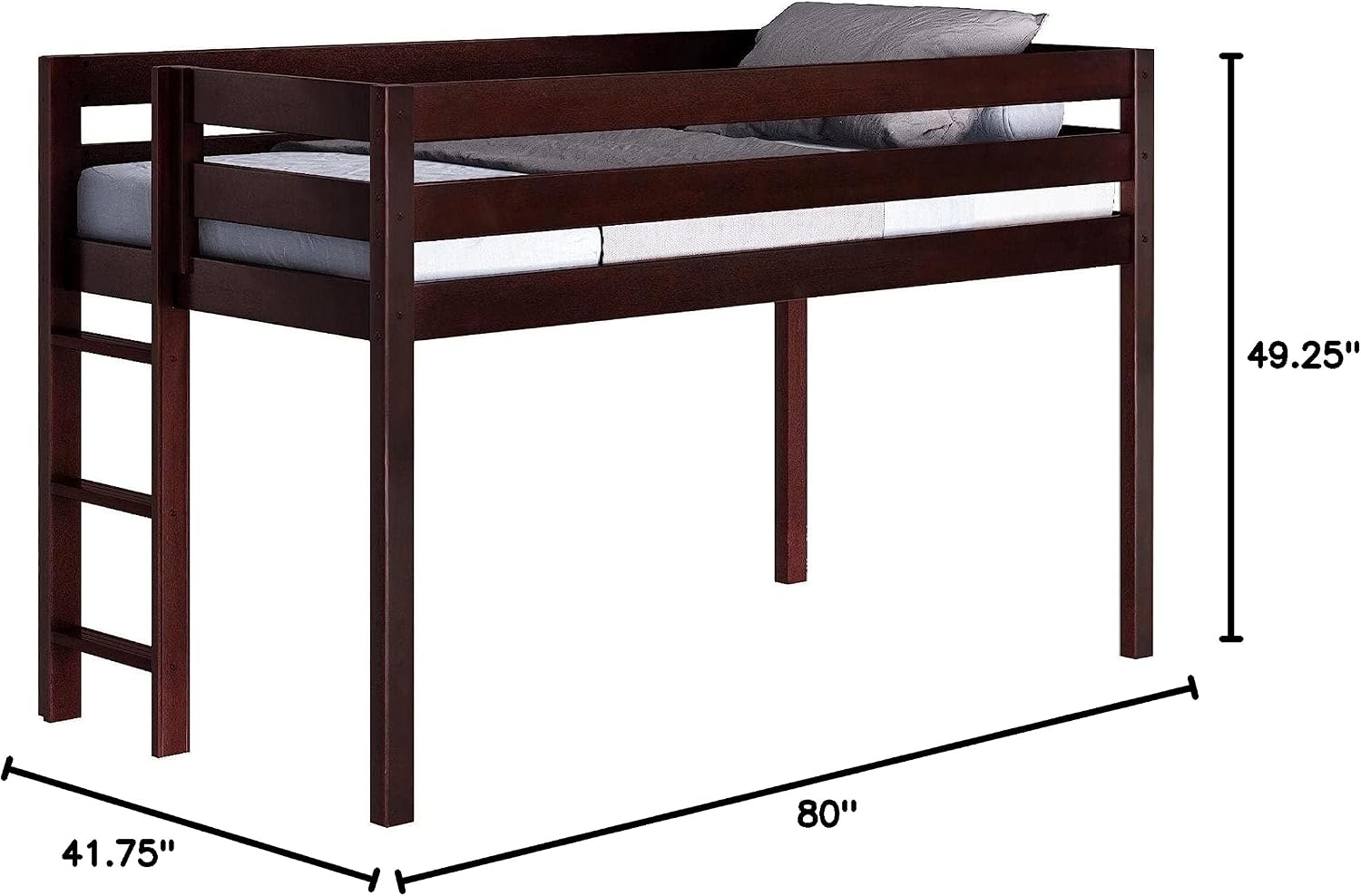 Jackpot! Contemporary Low Loft Twin Bed with End Ladder, Cherry