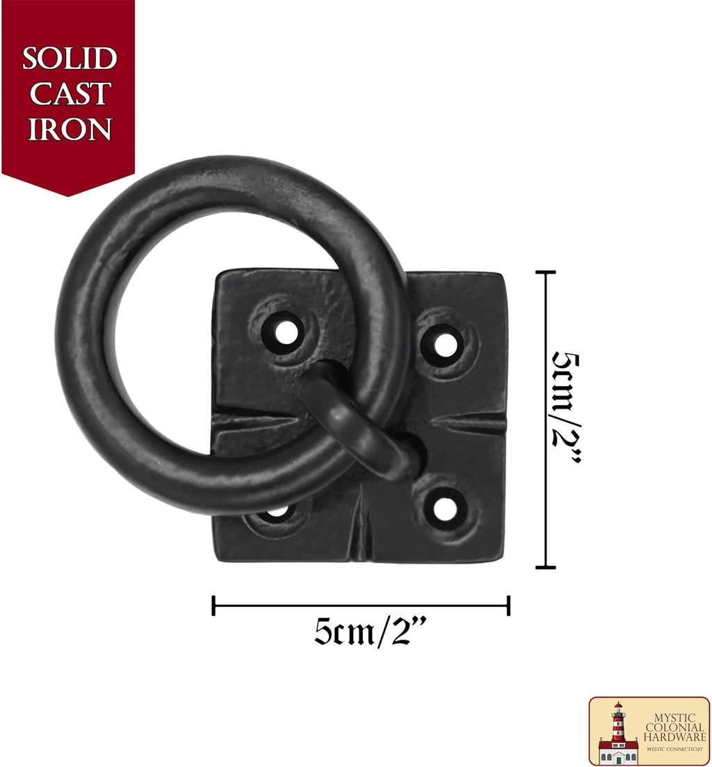 Mystic Colonial Cast Iron Ring Pull Handles – Blackened Hammered Finish – Antique Style for Cabinet, Drawer & Cupboard Hardware with Screw (Hammered (10, Hammered)