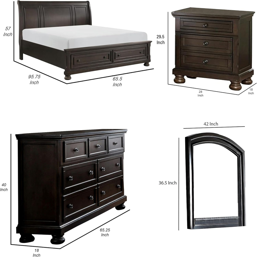Benzara Oria Four Piece Queen Size Bedroom Set- Round Knobs