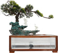 Desktop Waterfall Fountain with Fish Tank, Ceramic Statues, Rockery Bonsai Humidifier with LED Light, Indoor Tabletop Fountains, Aquariums, Plant for Home Office Desk Decor (Style 1)