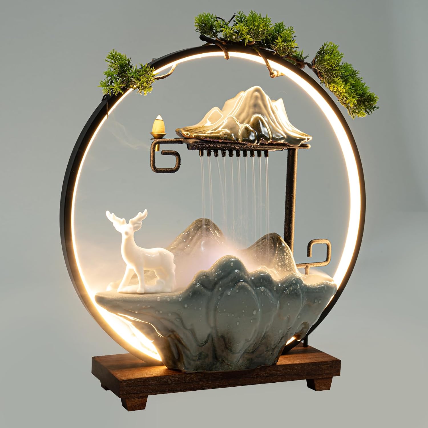 Indoor Tabletop Waterfall Ornament, Rockery Stream Tabletop Fountain, Waterfall Fountain Ornament for Home Office Decor or Home Office Bedroom Decoration