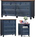 Farmhouse Dressers & Night Stand Set of 3, Wood 54' Wide 7 Drawer Dresser & 35.5'Tall Chest of Drawers, 18' with Charging Station Nightstand, Bedroom Furniture Dresser Set for Home Living Room Hallway