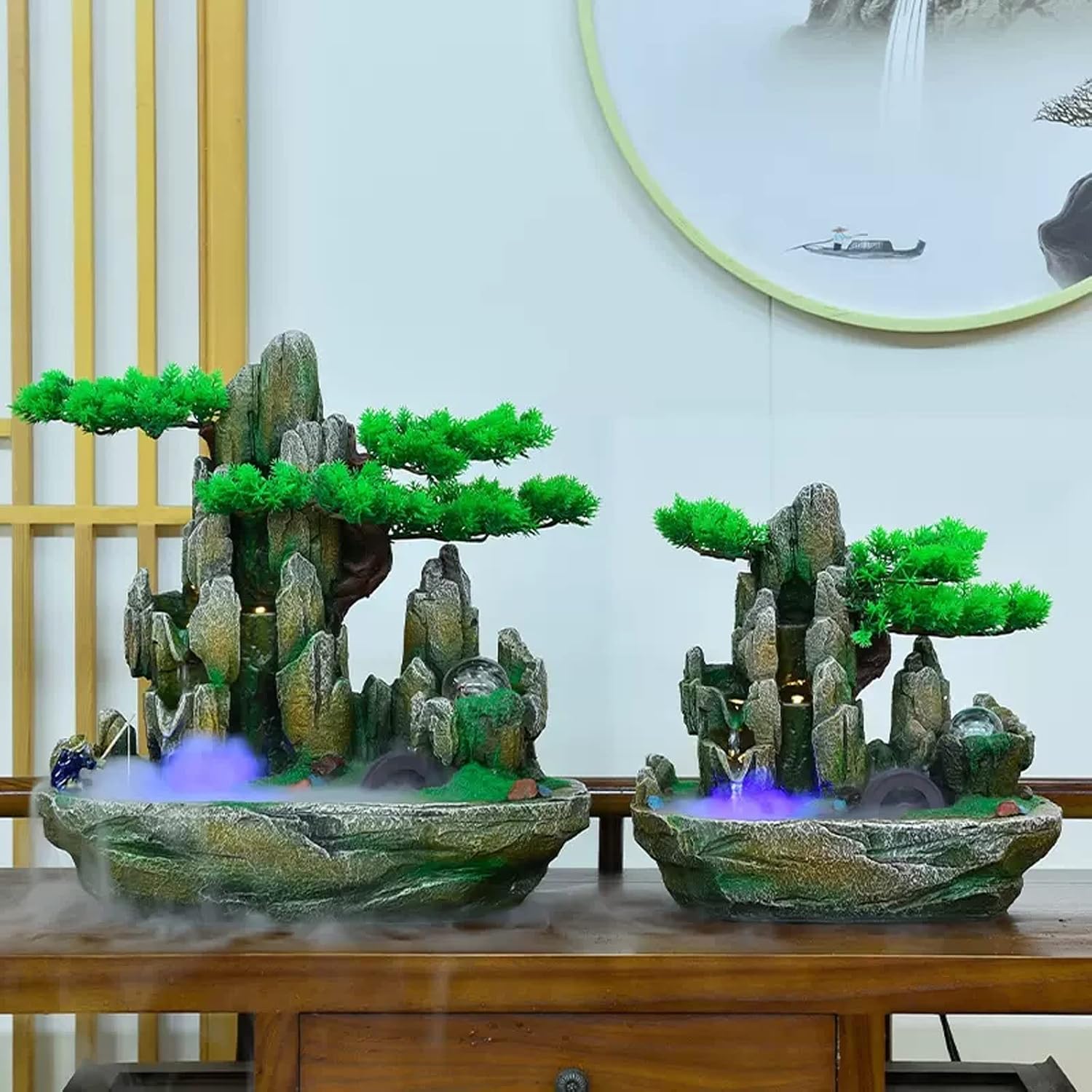 Indoor Water Feature,Ornaments Tabletop Fountain, Waterfall, Chinese Artificial Tree(L)