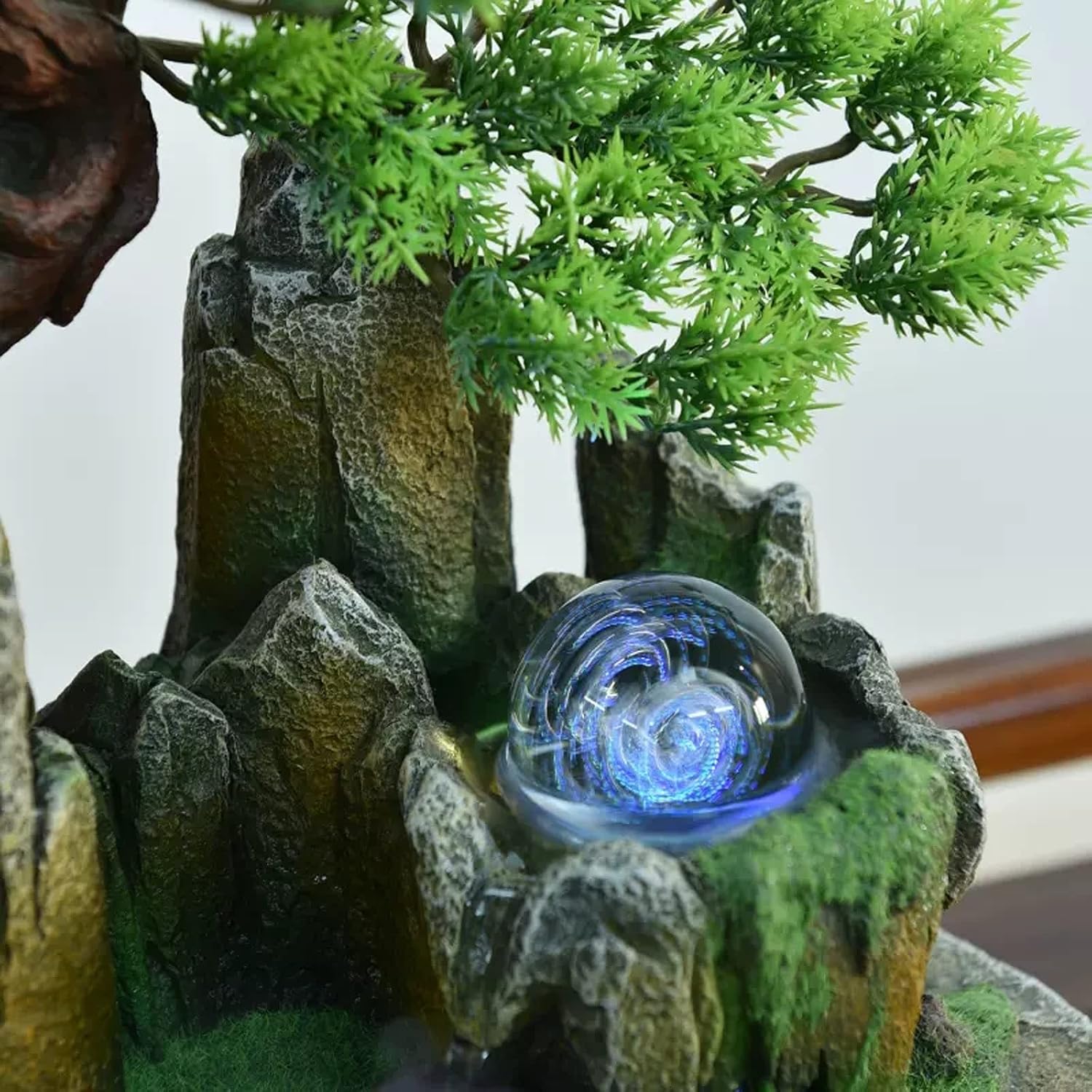 Indoor Water Feature,Ornaments Tabletop Fountain, Waterfall, Chinese Artificial Tree(L)