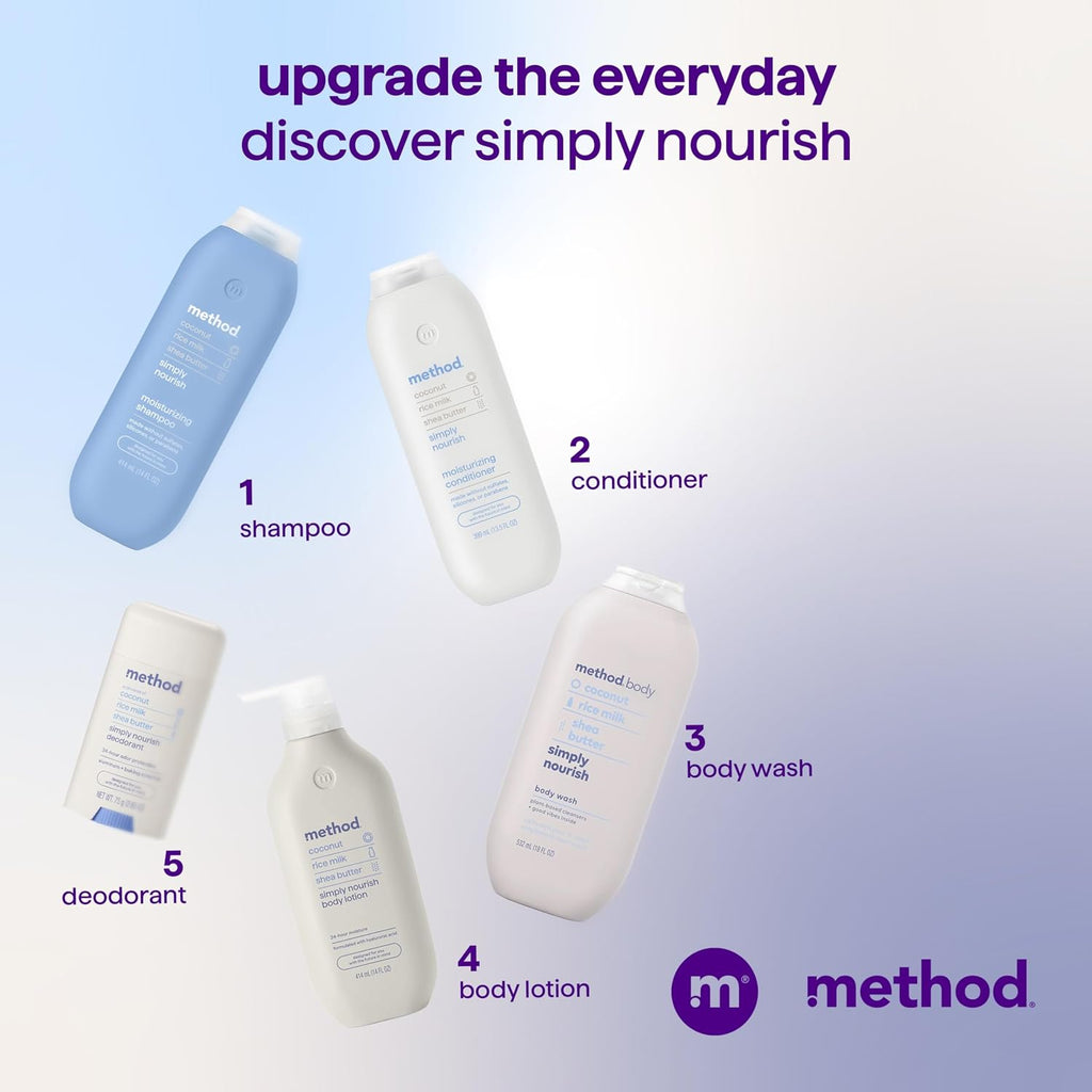 Method Moisturizing Shampoo, Simply Nourish - Hydrates and Revives Dry Hair, Safe for Color-Treated Hair – Sulfate Free and Cruelty Free - 14 oz (Pack of 12)