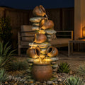 60' H Large Outdoor Water Fountain, 5-Tier Cascading Waterfall Fountain Feature with LED Lights, Rustic Crock Garden Water Feature for Patio, Backyard, Porch, Indoor & Outdoor Décor