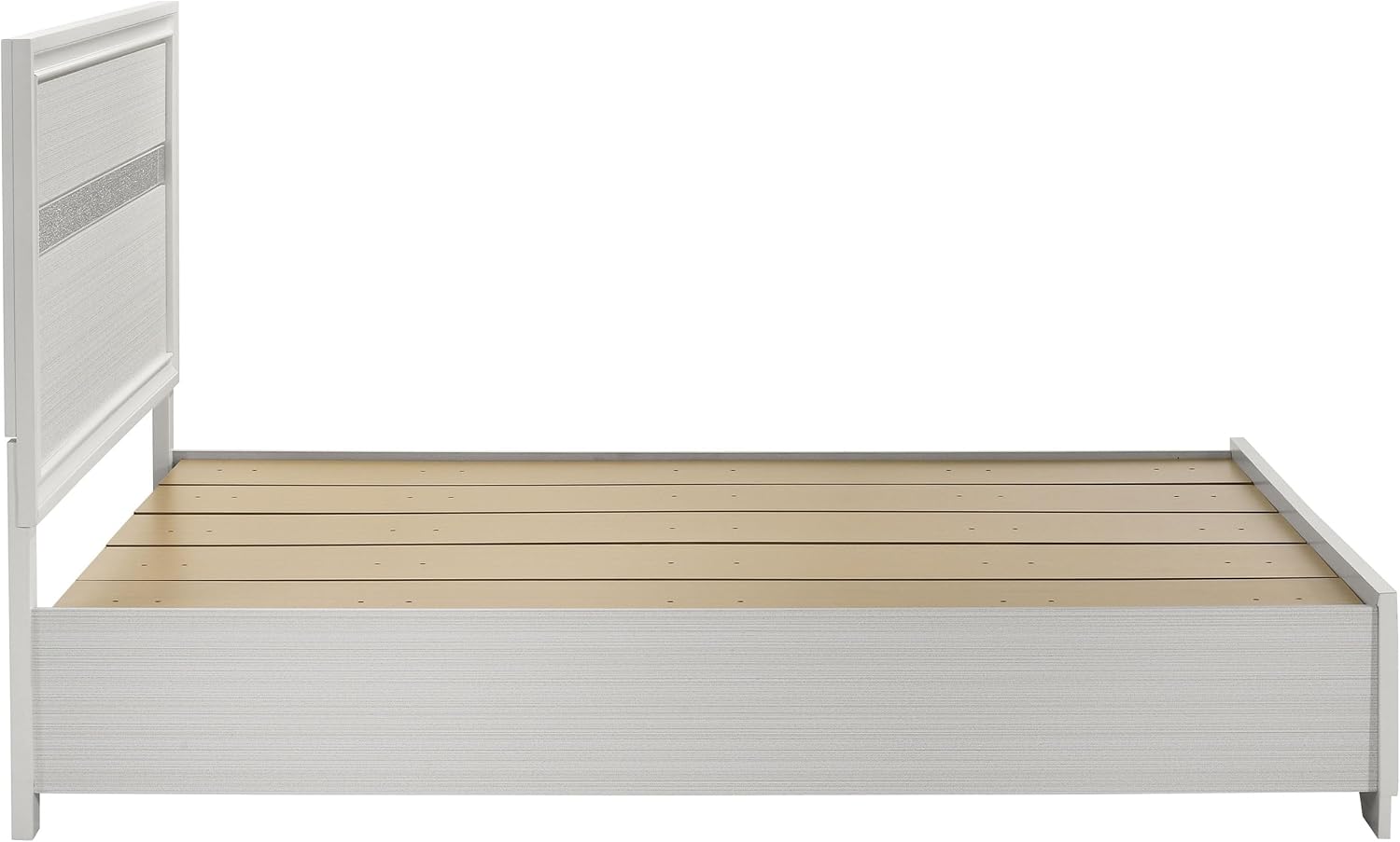 BOWERY HILL Modern Queen Storage Panel Bed, Asian Hardwood and MDF, White/Rhinestone Finish, Built-in Footboard Drawers, Contemporary Design, Glamorous Bedroom Furniture, 50.25 in H x 63.5 in W x