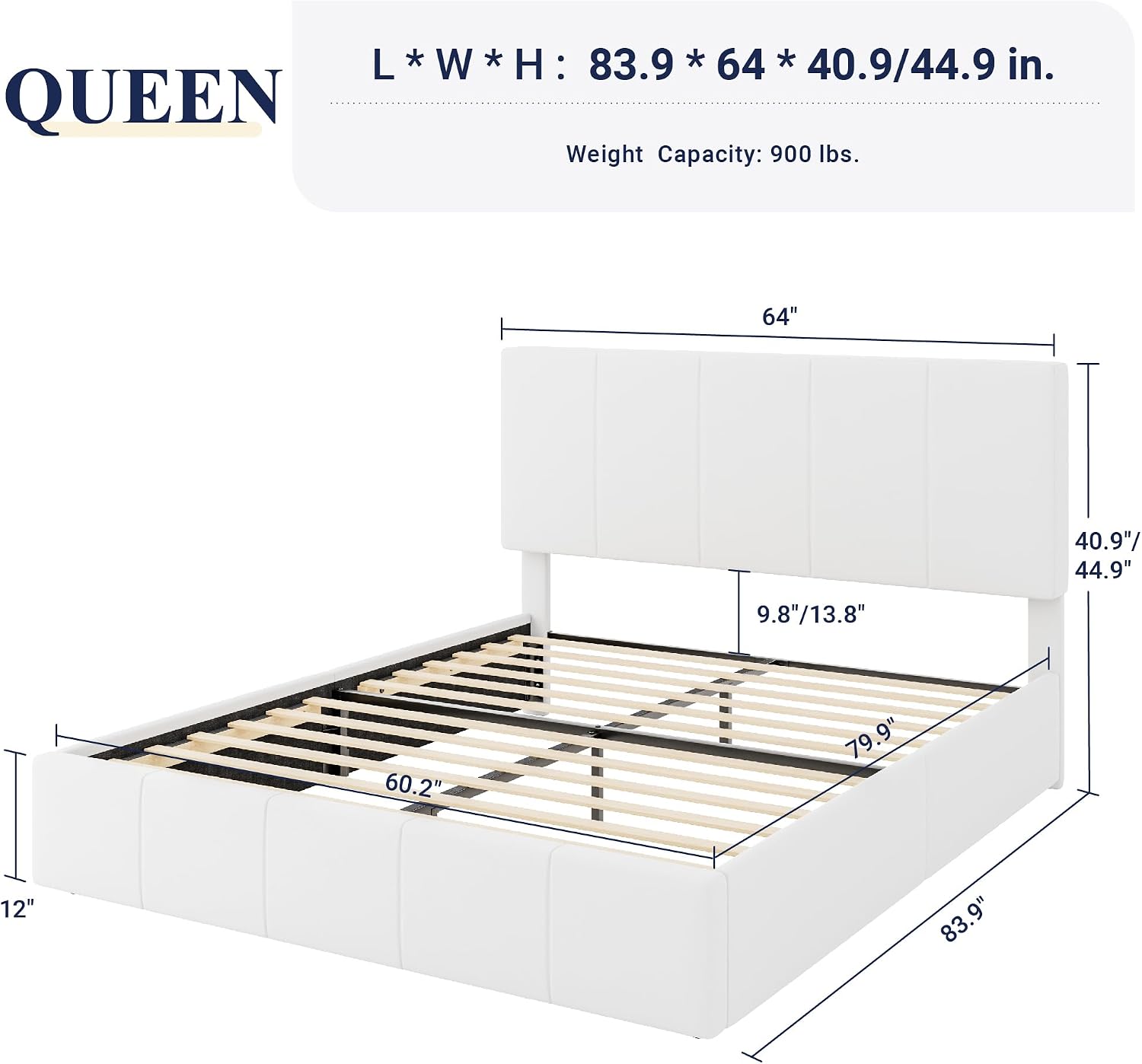Allewie Queen Size Dutch Velvet Upholstered Platform Bed Frame/Vertical Channel Tufted Adjustable Headboard/Low Profile Bed Frame/No Box Spring Needed/Easy Assembly/White