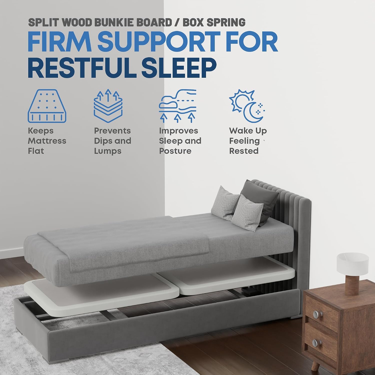 Greaton, Box Spring Bed Base Twin Size, 2-Inch Wood Mattress Foundation - Amish Made in USA – Quiet Noise Free, 2-Pieces Under Mattress-Support BoxSpring, Fully Assembled, White