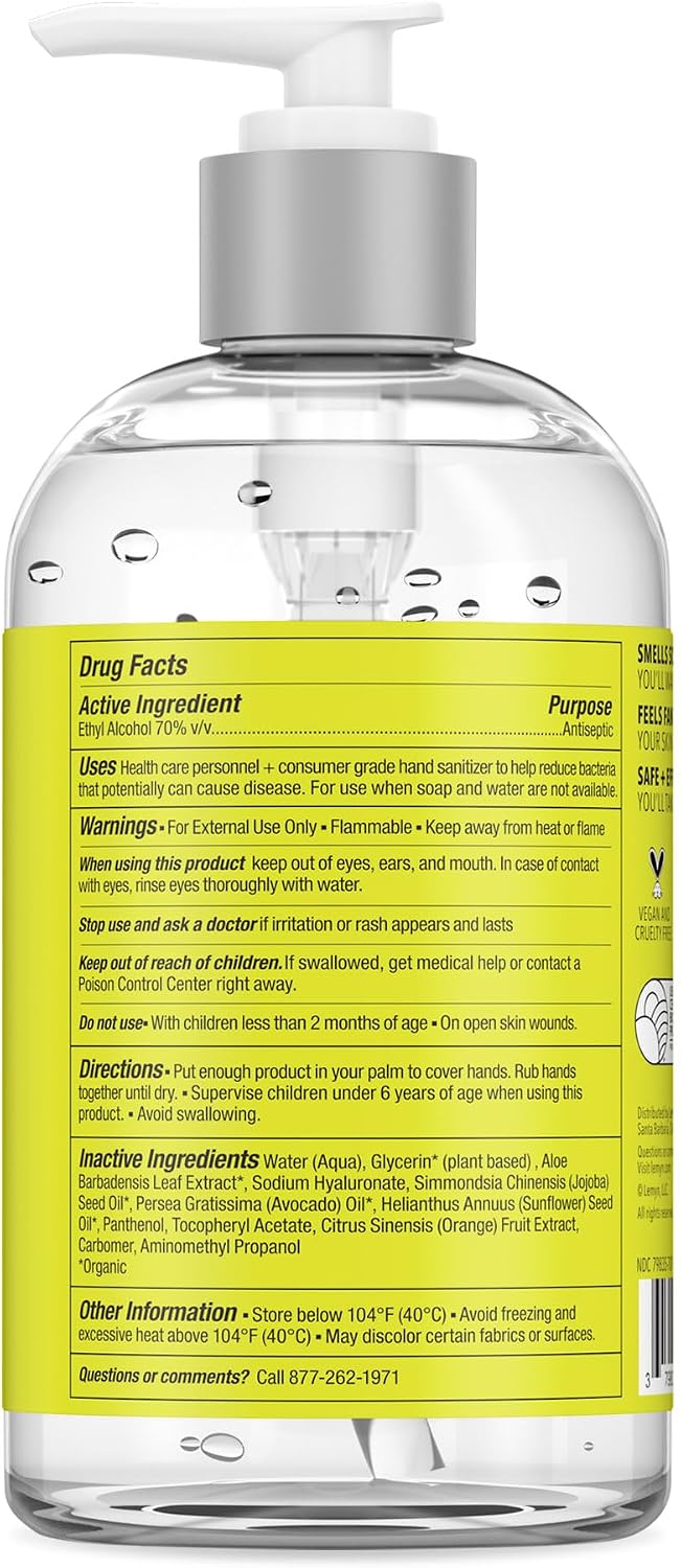 Lemyn Organics Medical‑Grade Hand Sanitizer Gel – 97 % Organic | 70 % USP Ethyl Alcohol | Moisturizing Aloe + Hyaluronic Acid | Freshly Made in USA | 12oz Bottle with Pump (PACK OF 12)