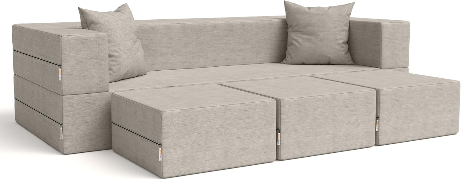 Jaxx Zipline Convertible Sleeper Sofa & Three Ottomans/California King-Size Bed, Dove Grey