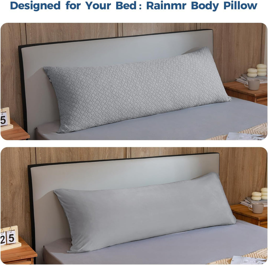 Rainmr Extra Long Body Pillow Memory Foam 180x50cm – Firm King Size Body Pillows for Adults – with Gray Cooling Cover 20 x 70 inches
