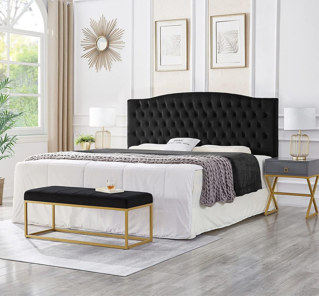 24KF Upholstered Tufted Button Velvet Headboard,Comfortable Fashional Headboard King/CA King Size,Black