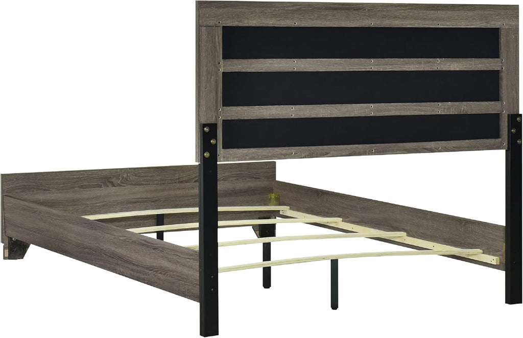 Benzara Reay 5 Piece Queen Bedroom Set with Dressers, Upholstered, Gray Brown