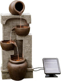 Teamson Home 28 in. Cascading Bowls and Stacked Stones LED Outdoor Water Fountain for Outdoor Living Spaces to Create a Calming Oasis in Gardens and Landscaping, on Patios, Balconies, Lawns, Brown