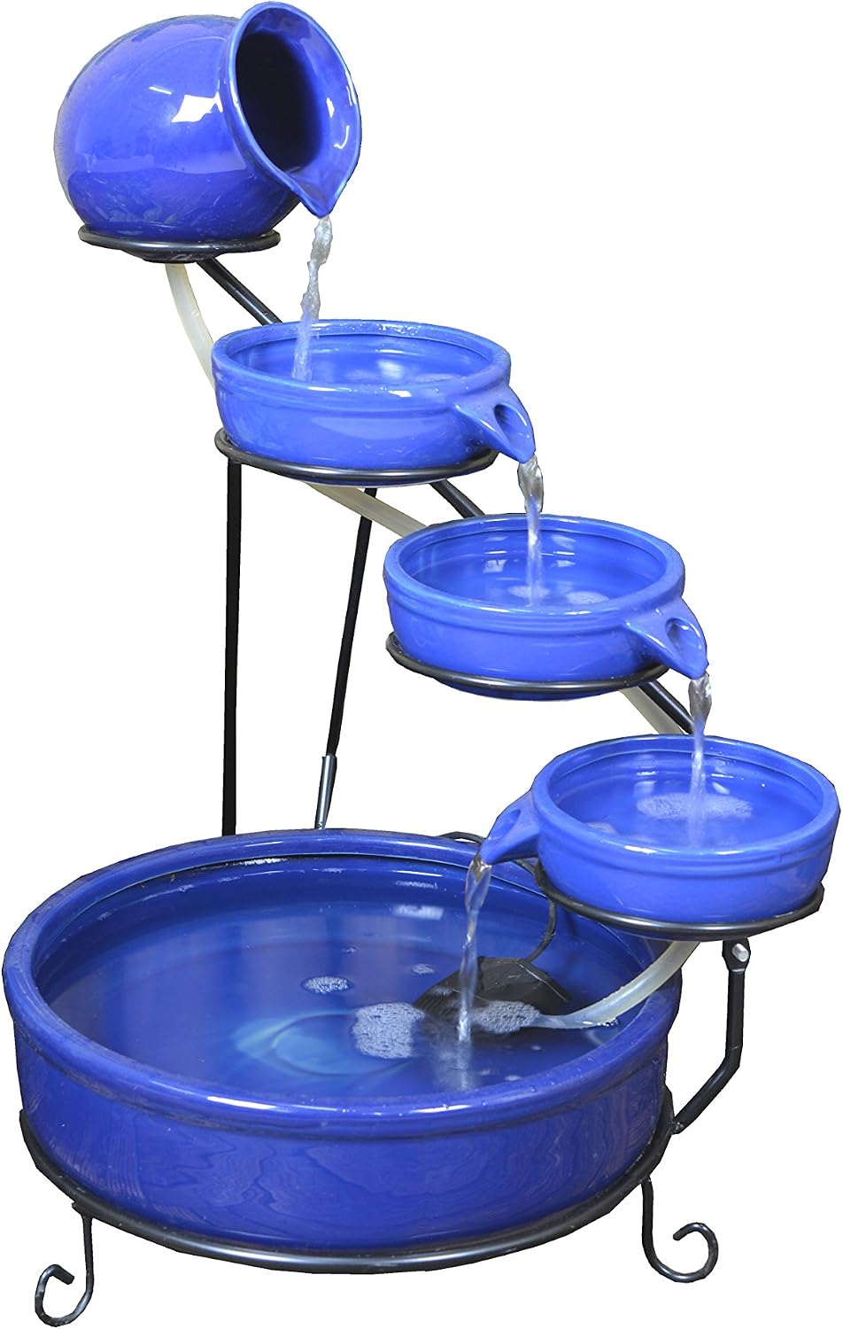 ASC Cascade Ceramic Solar Water Fountain Bowls 5 Tierd with Panel Pump Cascading Garden Decoration Bird Iron Frame