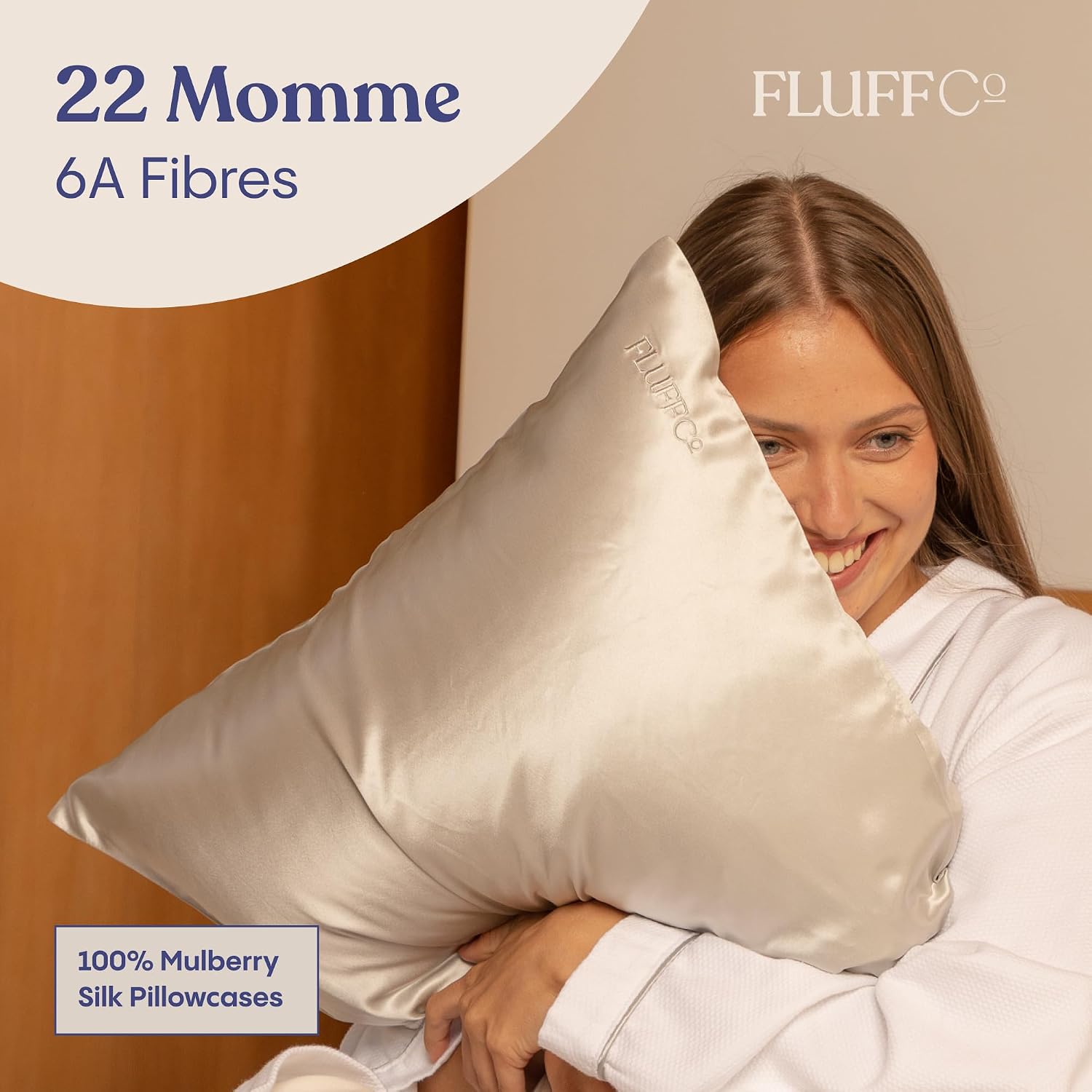 FluffCo 100% Pure Mulberry Silk Pillowcase - King Size 20' x 36' - 22 Momme 6A Grade Natural Silk for Hair and Skin Care - Luxurious Cooling Hotel Quality Sateen Body Pillowcase - Silver