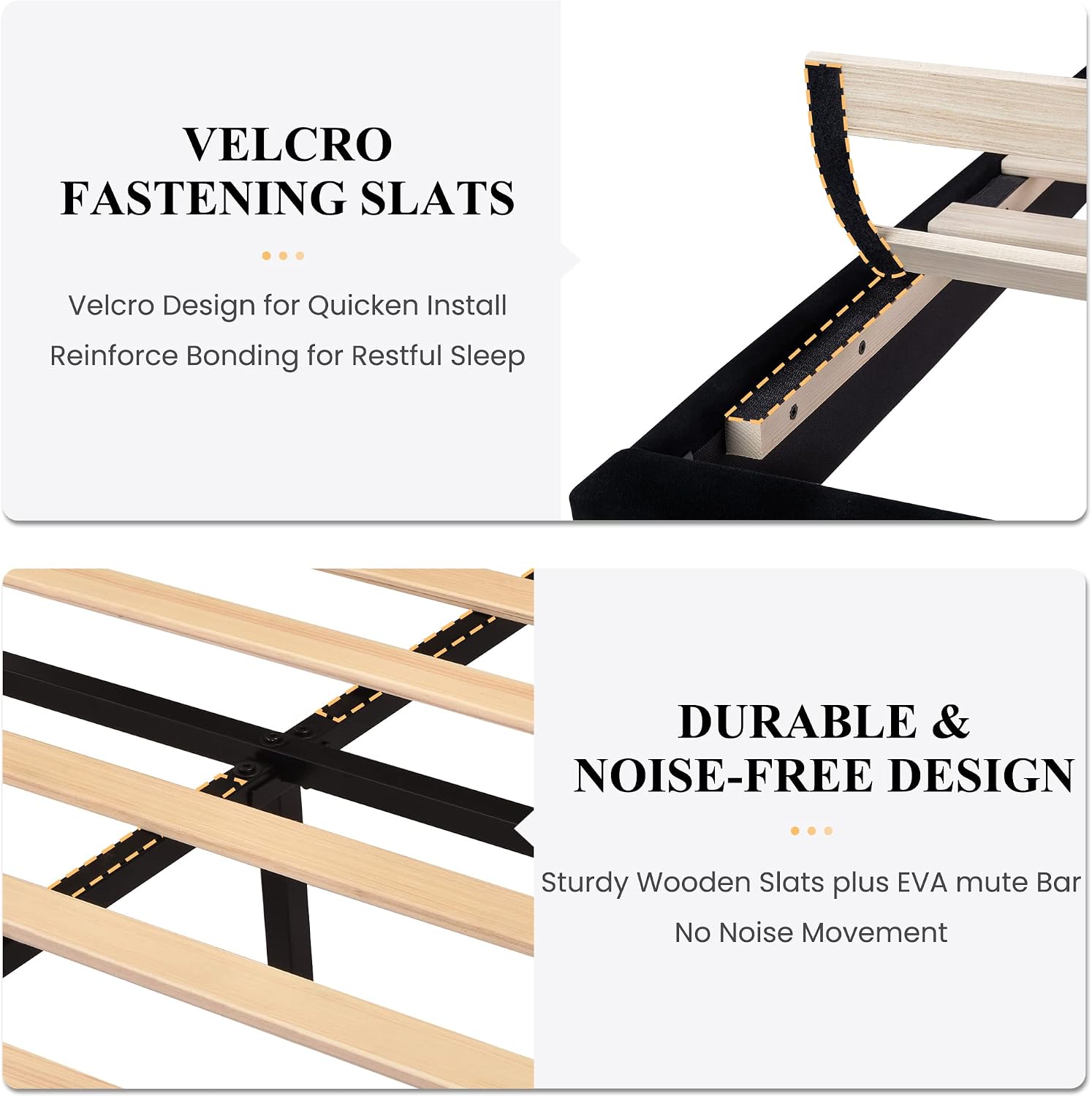 SHA CERLIN Queen Platform Bed Frame with Velvet Upholstered Headboard, Mattress Foundation with Strong Wooden Slats Support, No Box Spring Needed, Black