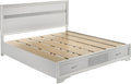 BOWERY HILL King Storage Panel Bed, 50.25' H x 79.25' W x 83.75' D, Asian Hardwood and Particle Board, White and Rhinestone Finish, 2 Drawers, Contemporary Style, Box Spring Required