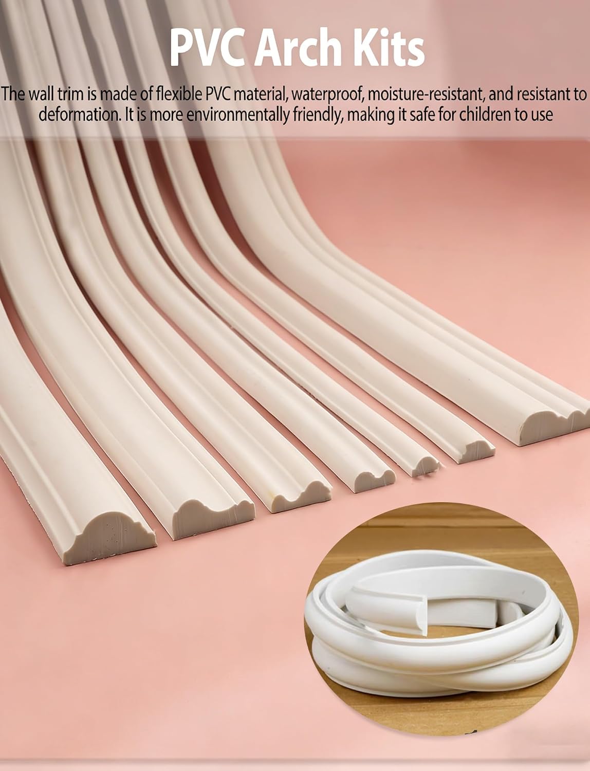 3.3ft-32.8ft Self-Adhesive Wall Trim & Doorway Arch Kit, 3D Archway Molding Set, Cuttable Universal Paintable Art Casing for Home Decor(300cm/10ft,W3cm(9/8))