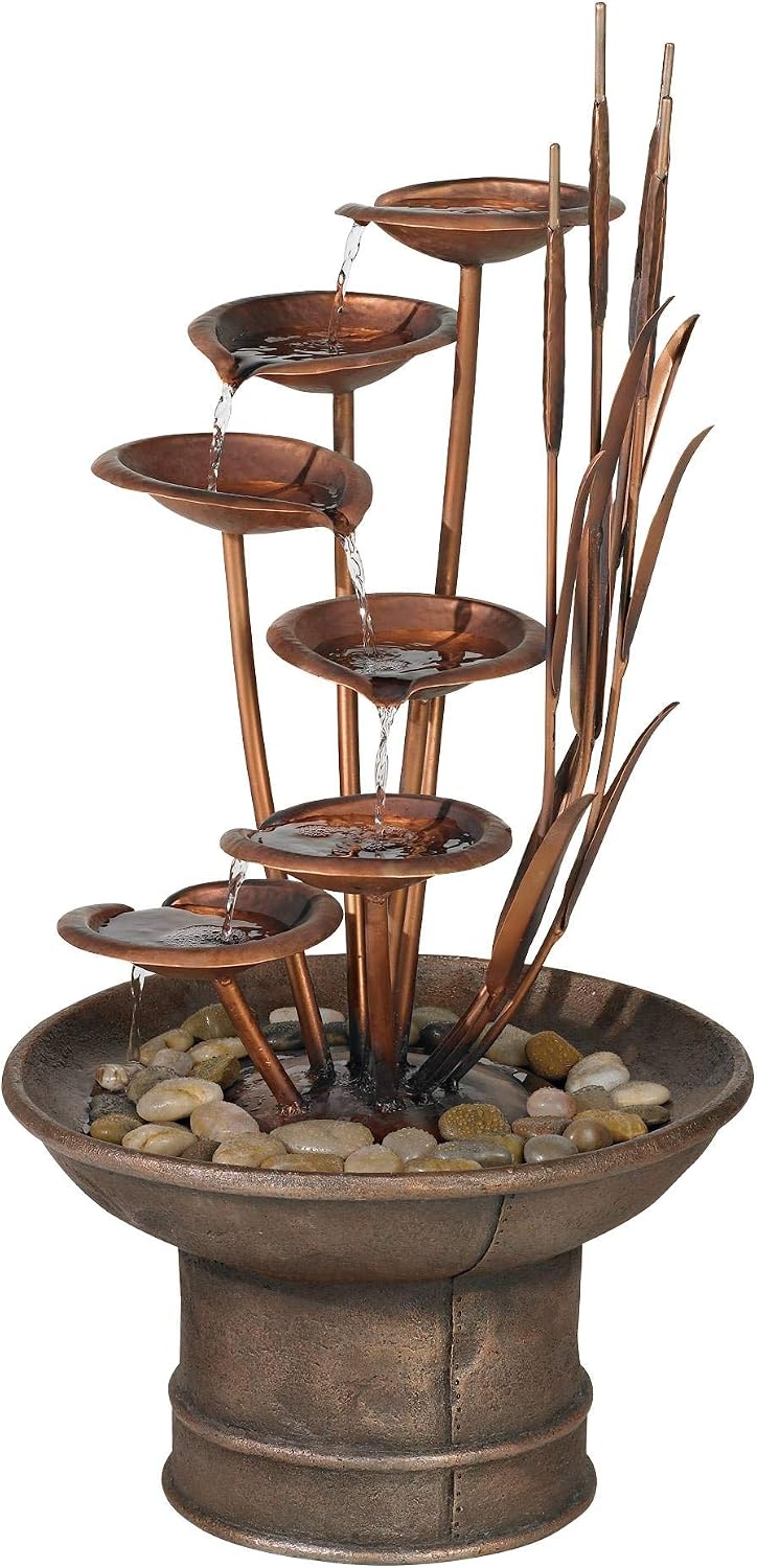 Ashton Water Lilies and Cat Tails 33' High Large Asian Indoor Outdoor Cottage Core Decor Resin Floor Fountain Standing Waterfall Tiered Water Feature for Outside Garden Patio Yard - John Timberland