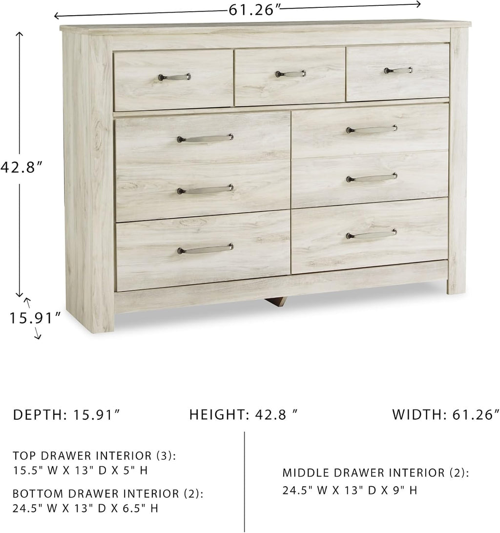Signature Design by Ashley Bellaby Farmhouse 7 Drawer Dresser, Whitewash