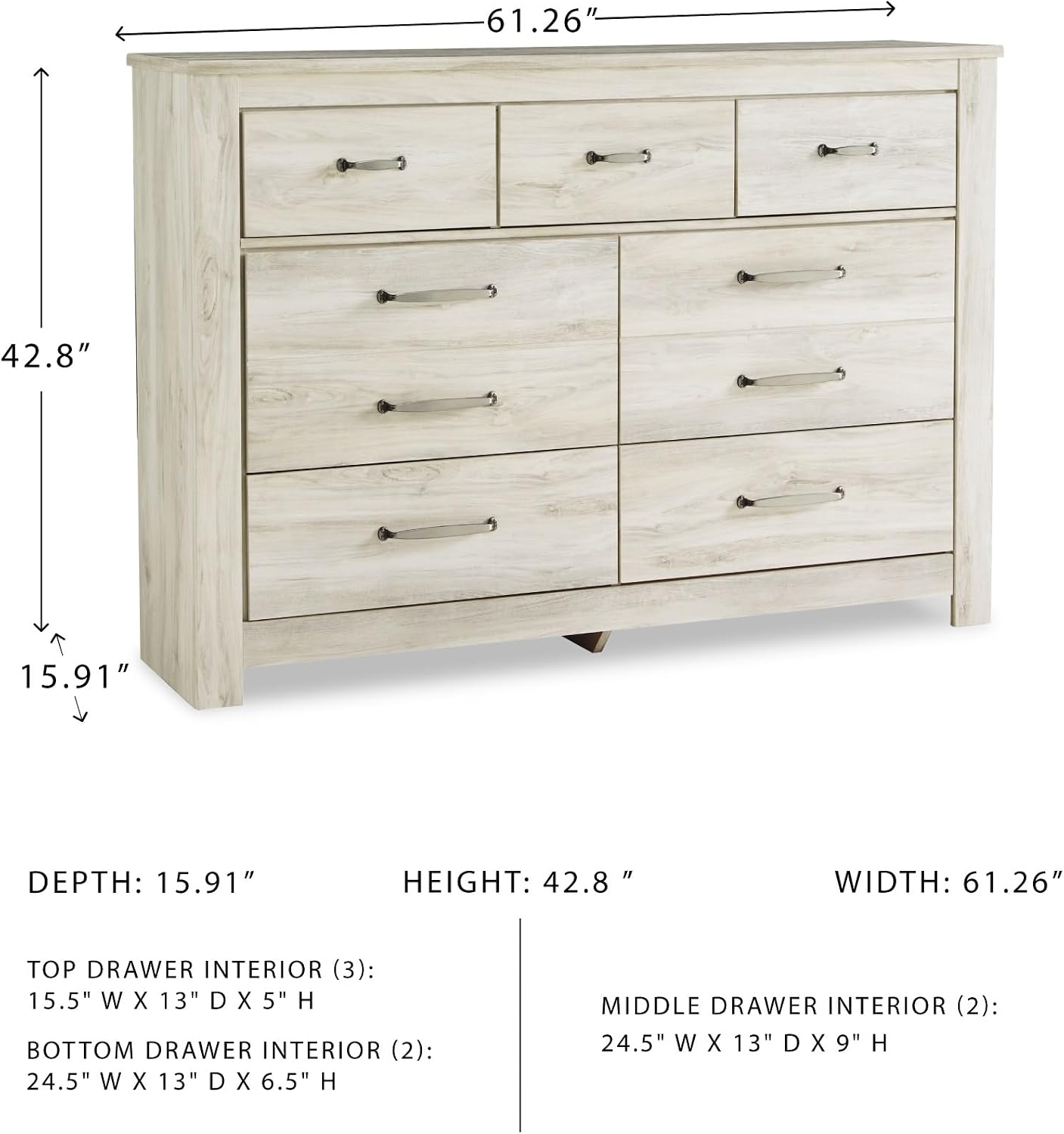 Signature Design by Ashley Bellaby Farmhouse 7 Drawer Dresser, Whitewash