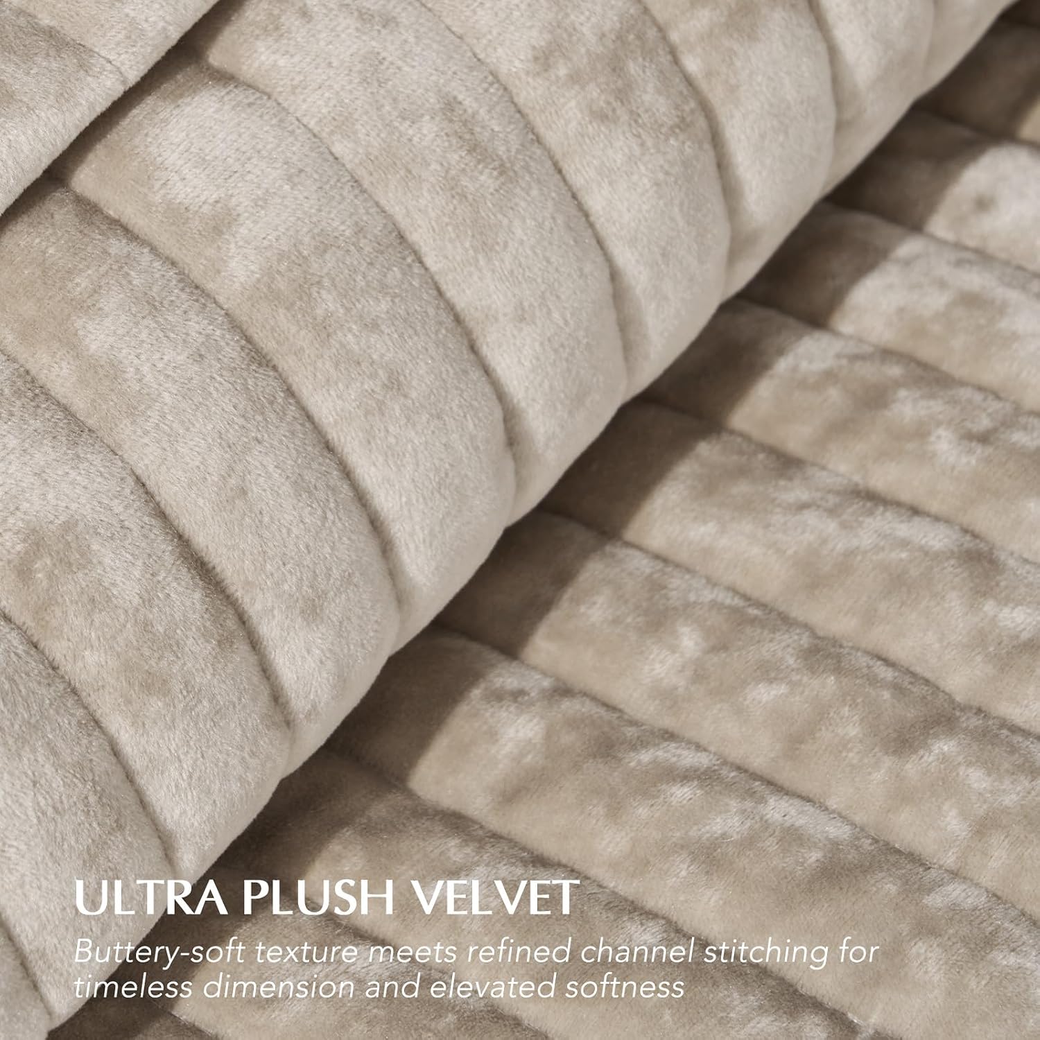 EverGrace Velvet Quilt Set California King 118'' x 106'', Luxurious Soft Striped Channel Bedding Set, Lightweight Velvet Comforter for All Season, Oversized Bedspread Coverlet w/ 2 Shams, Beige Taupe