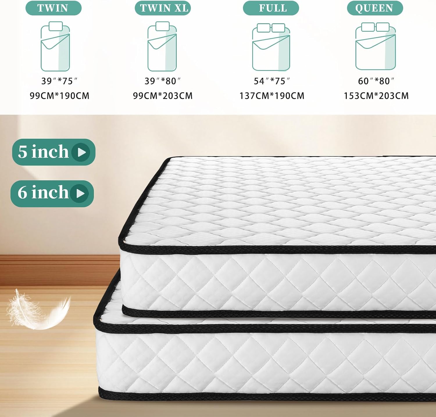 Queen Mattress in a Box, 6 inch Memory Foam Mattresses, Medium Firm Double Sided
