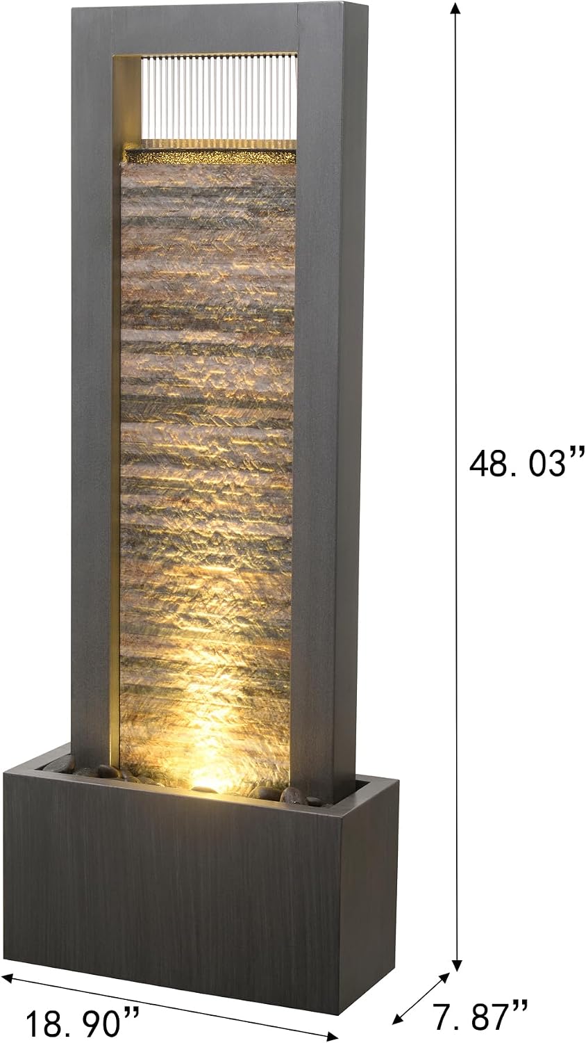 Zen Garden Metal Fountain with Stone Brick Accent - Tranquil Harmony