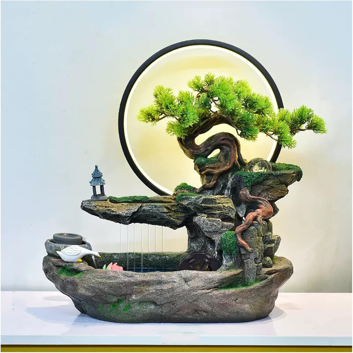 Tabletop Water Fountain Tabletop Water Fountain Indoor Waterfalls Fountains Decorative Tabletop Fountain with LED Light Artificial Bonsai Tree Design Best Home Gifts for Parents or Friends Indoor Foun