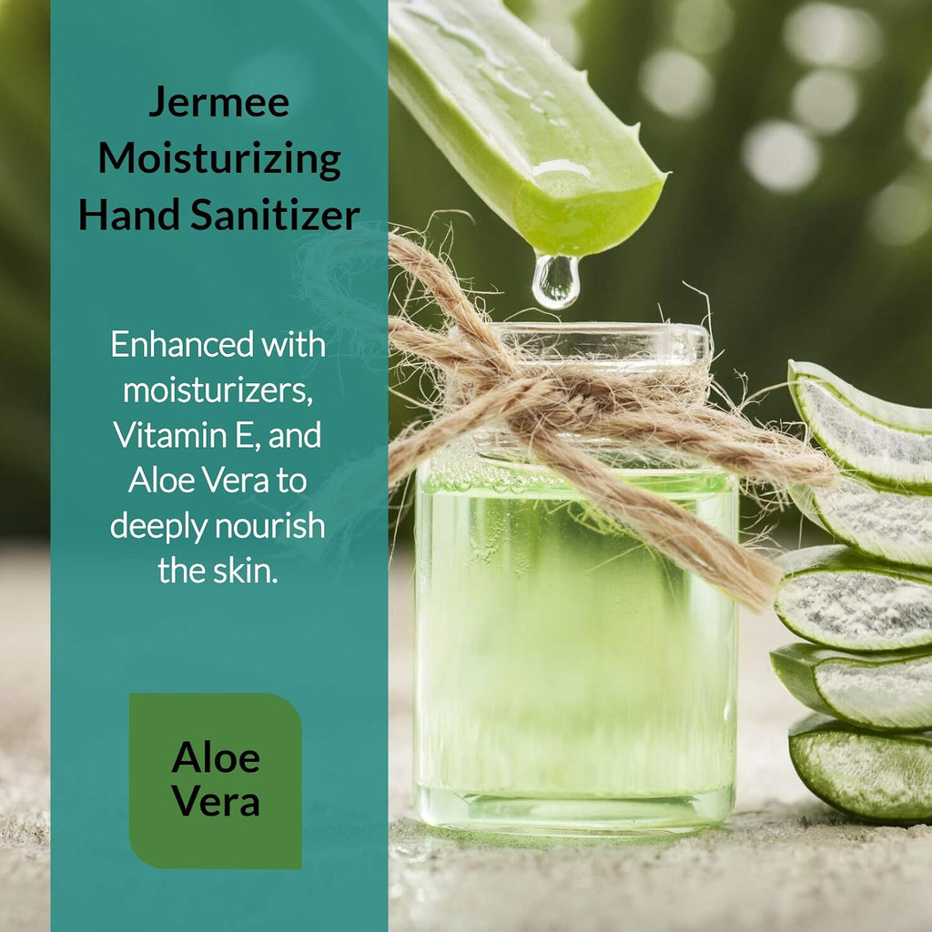 JERMEE Moisturizing Hand Sanitizer Gel, 70% Alcohol - Kills 99.99% Germs, Enhanced with Vitamin E and Aloe Vera - Crystal Clear Gel, Refreshing Scent, Made in USA - 1 Gallon 4 Pack