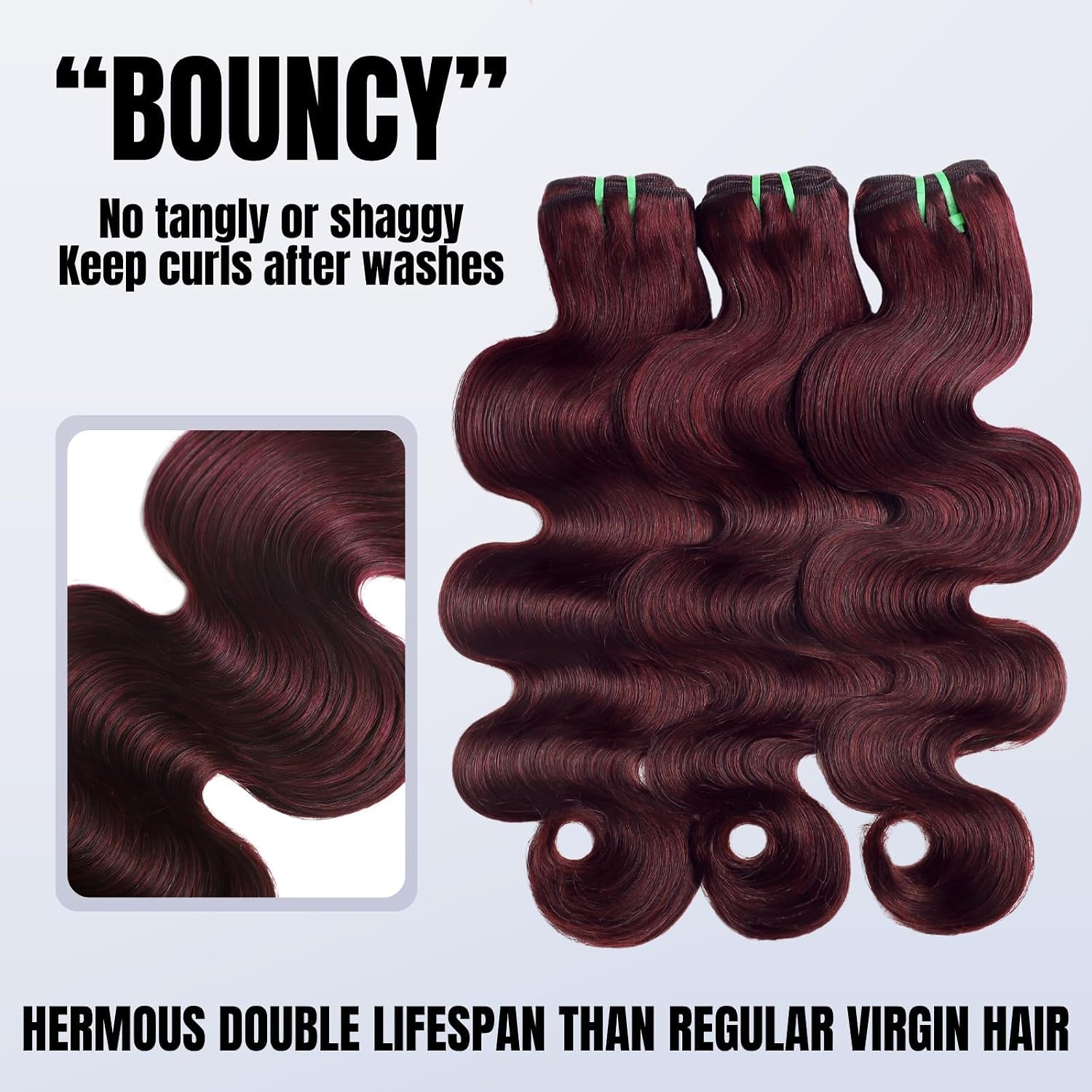 Double Drawn Dark Burgundy Human Hair Bundles with 4x4 Lace Closure, 13A 100% Raw Hair Body Wave #99J Wine Red Colored 3 Bundles with HD Transparent Lace Free Parting 10 12 14 + 10 Inch