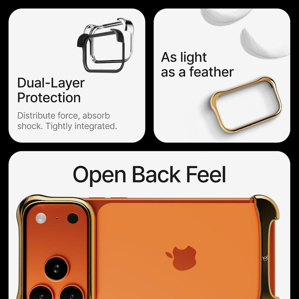 Arc Pulse Compatible with iPhone 17 Pro Max Phone Case (2025), Minimalist Protective Shock Absorption Aerospace Grade Aluminum Shells + Elastomer Inlays Easy Fit 6.9 inch Gold