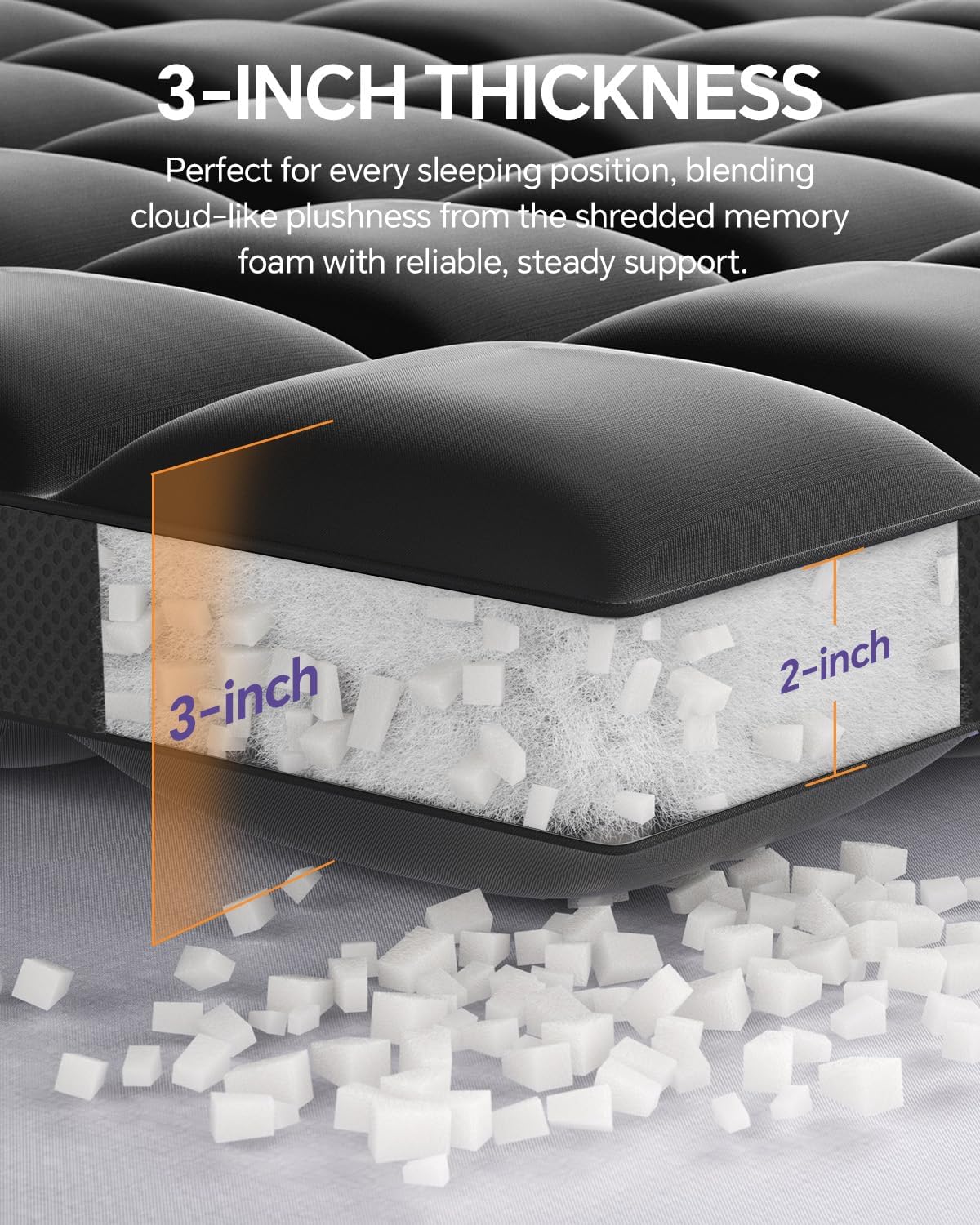 ChiXpace Dual Layer 5 Inch Memory Foam Mattress Topper King - 3 Inch Pillow Top Mattress Pad and 2 Inch Gel Memory Foam, 7-Zone Egg Crate King Size Mattress Topper (Black)