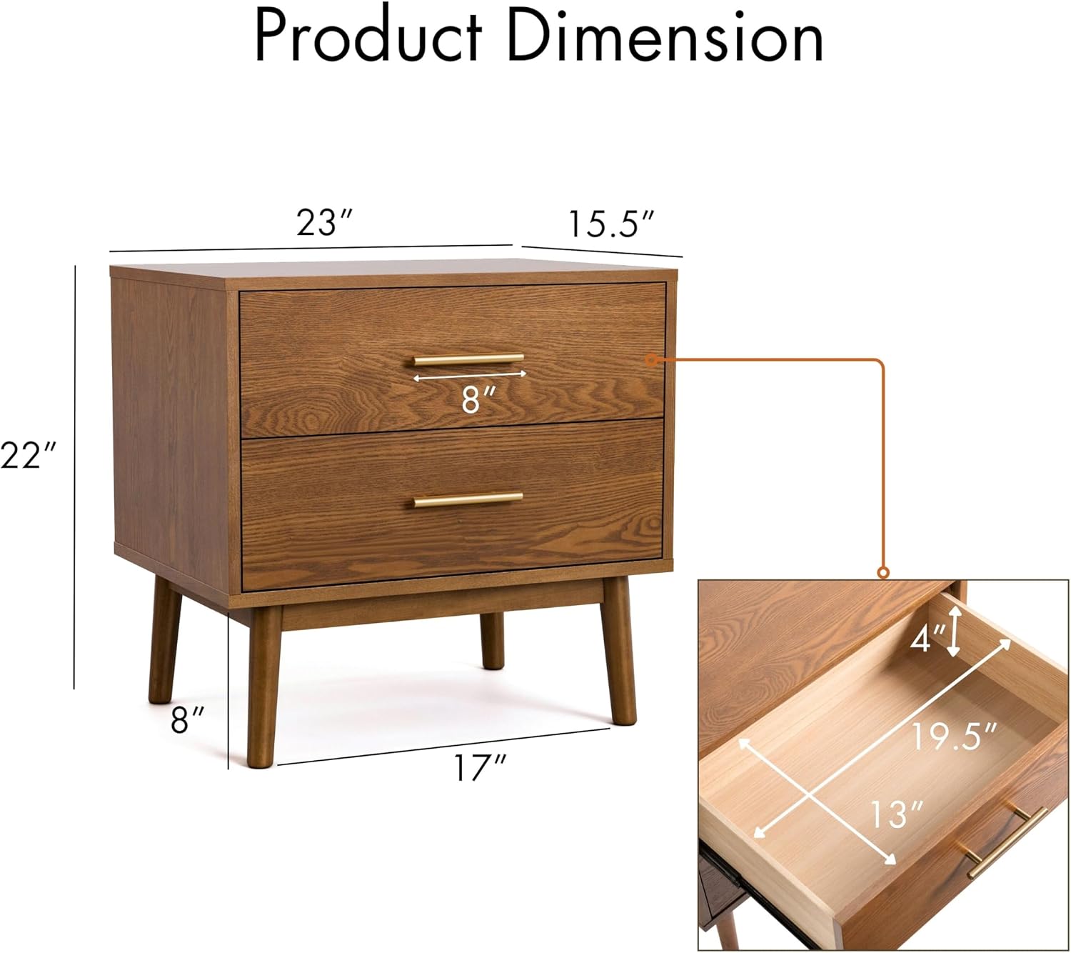 Furniture of America Wyatt Modern Solid Wood Bedroom Collection with Queen Bed Frame, Nightstands, Dresser with Mirror, Chest, No Box Spring Needed, Walnut, Standard Platform, 6-Piece Set