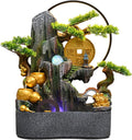 Tabletop Water Fountain, Indoor Bonsai Waterfall with LED Light, Resin Desk for Living Room, Office, Bedroom, Study(C)
