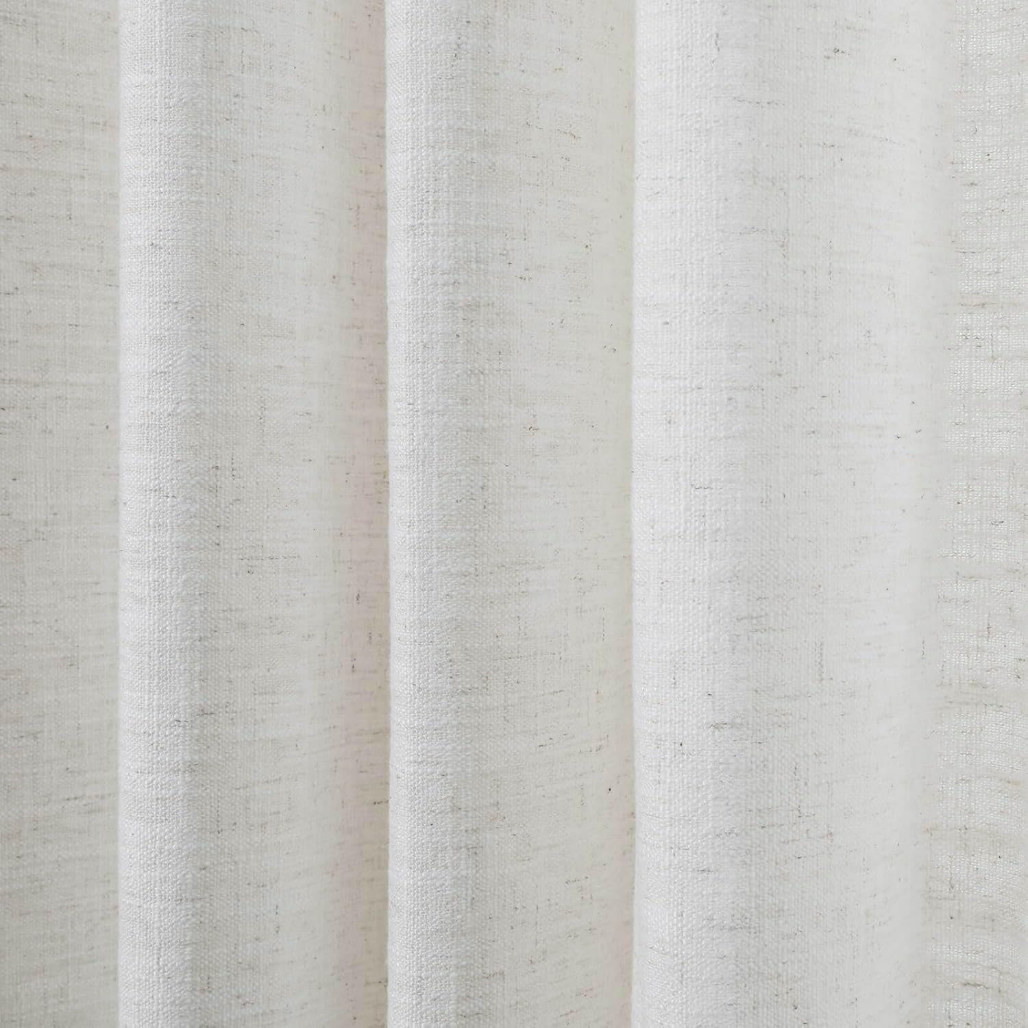 105 inch Pinch Pleated Drapes with Blue Embroidered Trim Faux Linen Pinch Pleat Lined Curtains for Sliding Glass Door, 50W x 105L, Beige White V2, 2 Panels