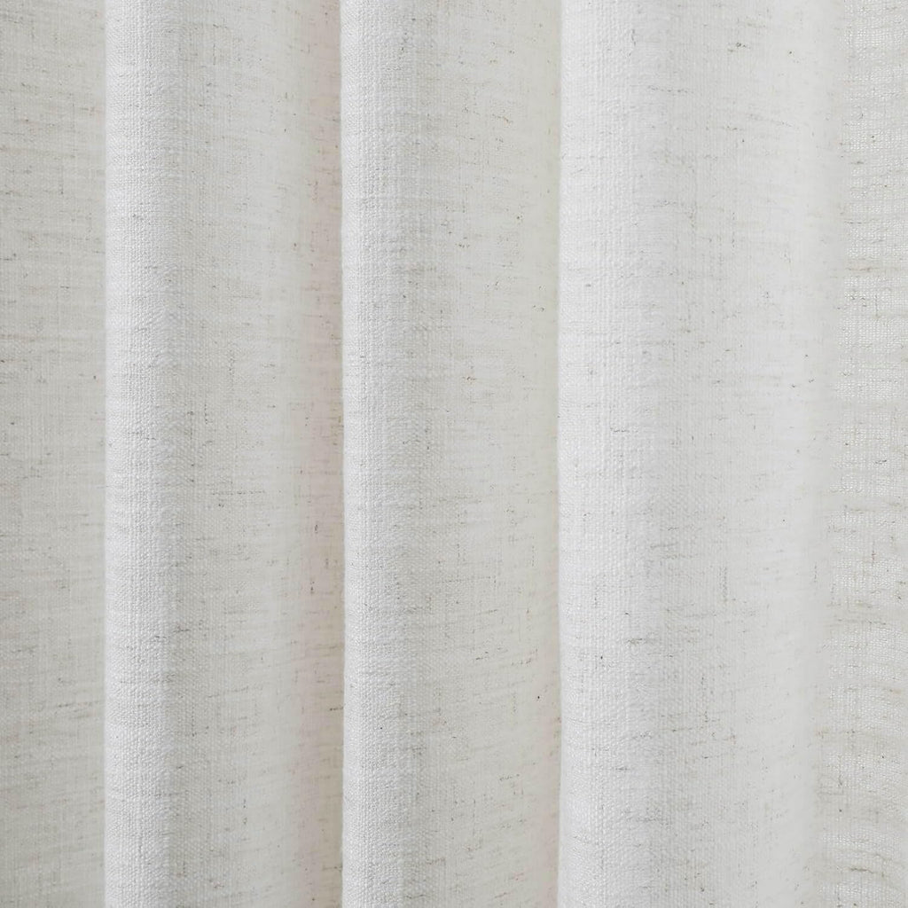 82 inch Pinch Pleated Drapes with Blue Embroidered Trim Faux Linen Pinch Pleat Lined Curtains 2 Panels Set for Sliding Glass Door, 40W x 82L, Beige White V2