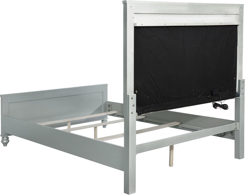 Coaster Home Furnishings Gunnison Modern Classic 5-Piece Bedroom Set Leatherette Upholstered Eastern King Size LED Panel Bed Frame 63-inch Headboard Silver Metallic 223211KE-S5