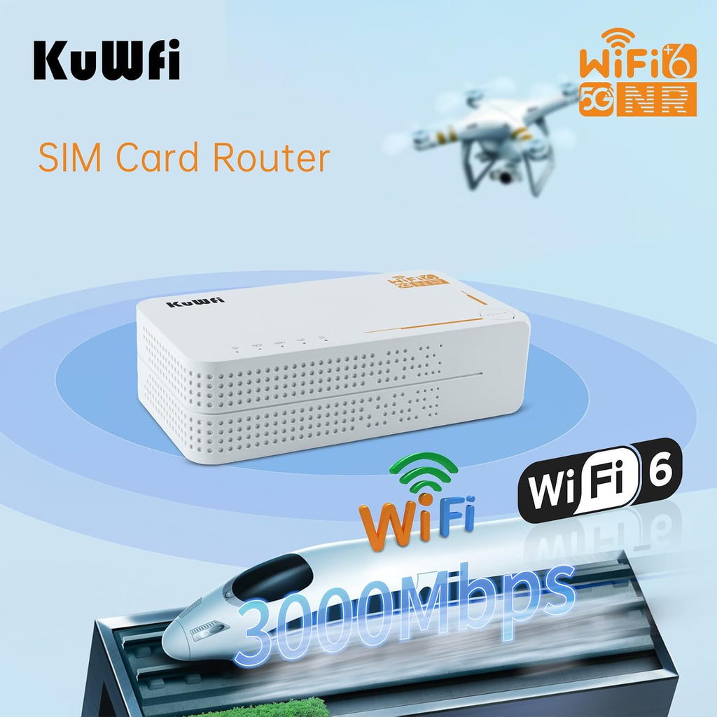 KuWFi 5g Router with sim Card Slot Unlocked,AX3600 WiFi-6 Modem with Sim Card Slot,NR NSA/SA 5G NR SA NSA AX3000 WiFi 6 CPE Router with Battery use for Outdoor and Indoor