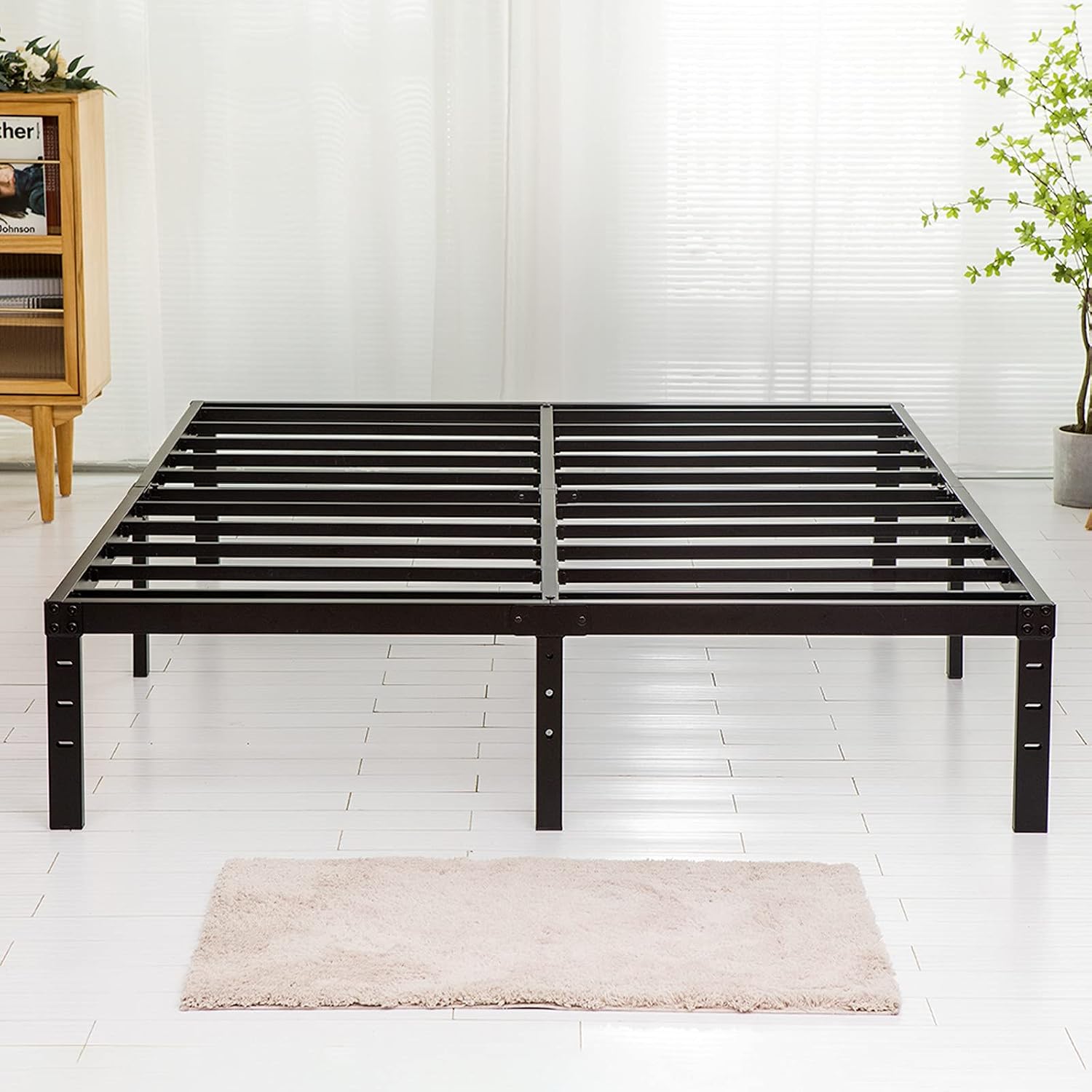 Wulanos Queen Size Bed Frame 18 inch Tall, 3500lbs Heavy Duty Metal Platform with Steel Slats Support, No Box Spring Needed, 18-inch Bedframe with Ample Storage, Sturdy and Noise-Free, Black
