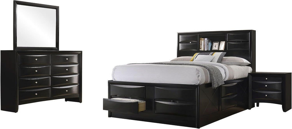 Coaster Home Furnishings Briana Transitional 4-Piece Bedroom Set Queen Size Storage Bookcase Bed Frame 56-inch Headboard Black 202701Q-S4