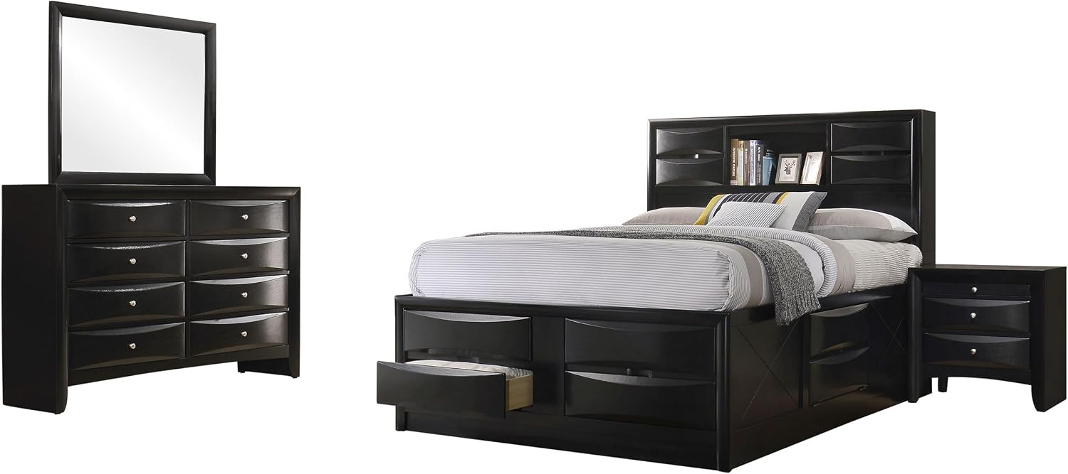 Coaster Home Furnishings Briana Transitional 4-Piece Bedroom Set Queen Size Storage Bookcase Bed Frame 56-inch Headboard Black 202701Q-S4