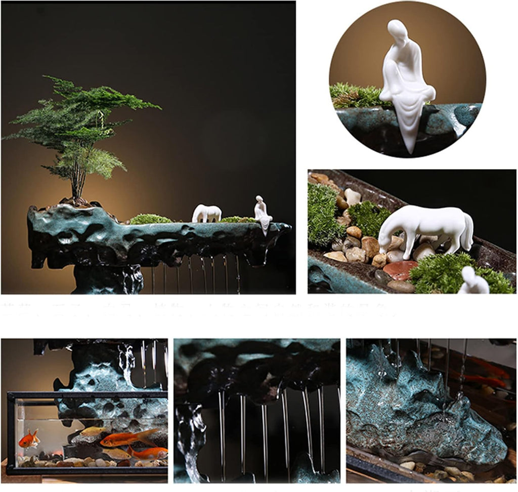 Desktop Rockery Waterfall Fountain with Rockery, Aquariums and Stones for Living Room Office Decorate, Ceramic (Tank Size: 16L x 8W x 4H Inch)