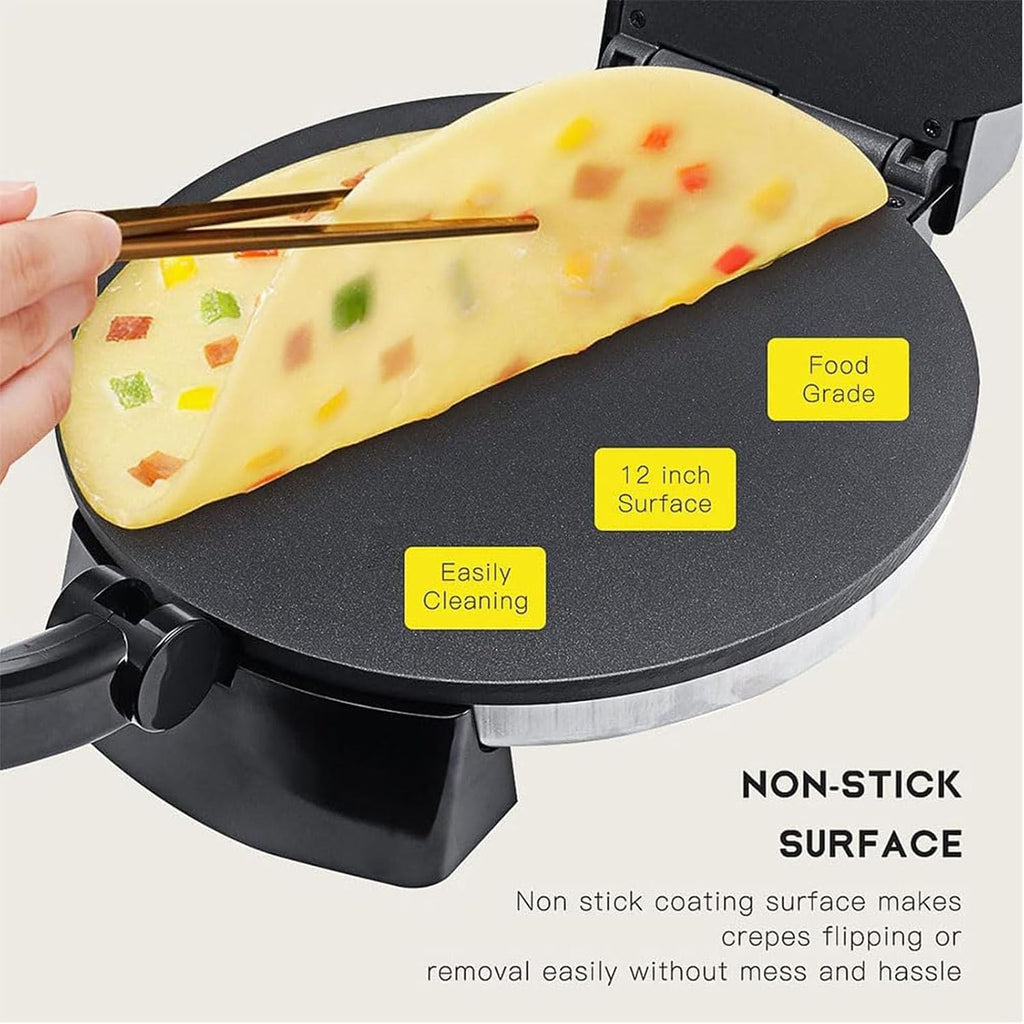 Electric Tortilla Maker, 1800W Roti Press, 12 Inch Double-Sided Baking Maker for Easy Chapati and Quesadilla Preparation