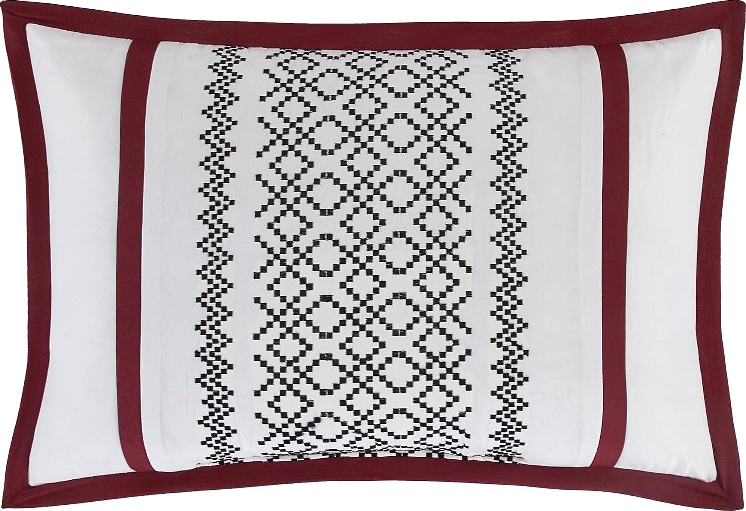 Grand Avenue White Red Comforter Set Queen Size, 7 Piece Terry Embroidery All Season Bedding Set, Bedskirt, Pillows & Shams