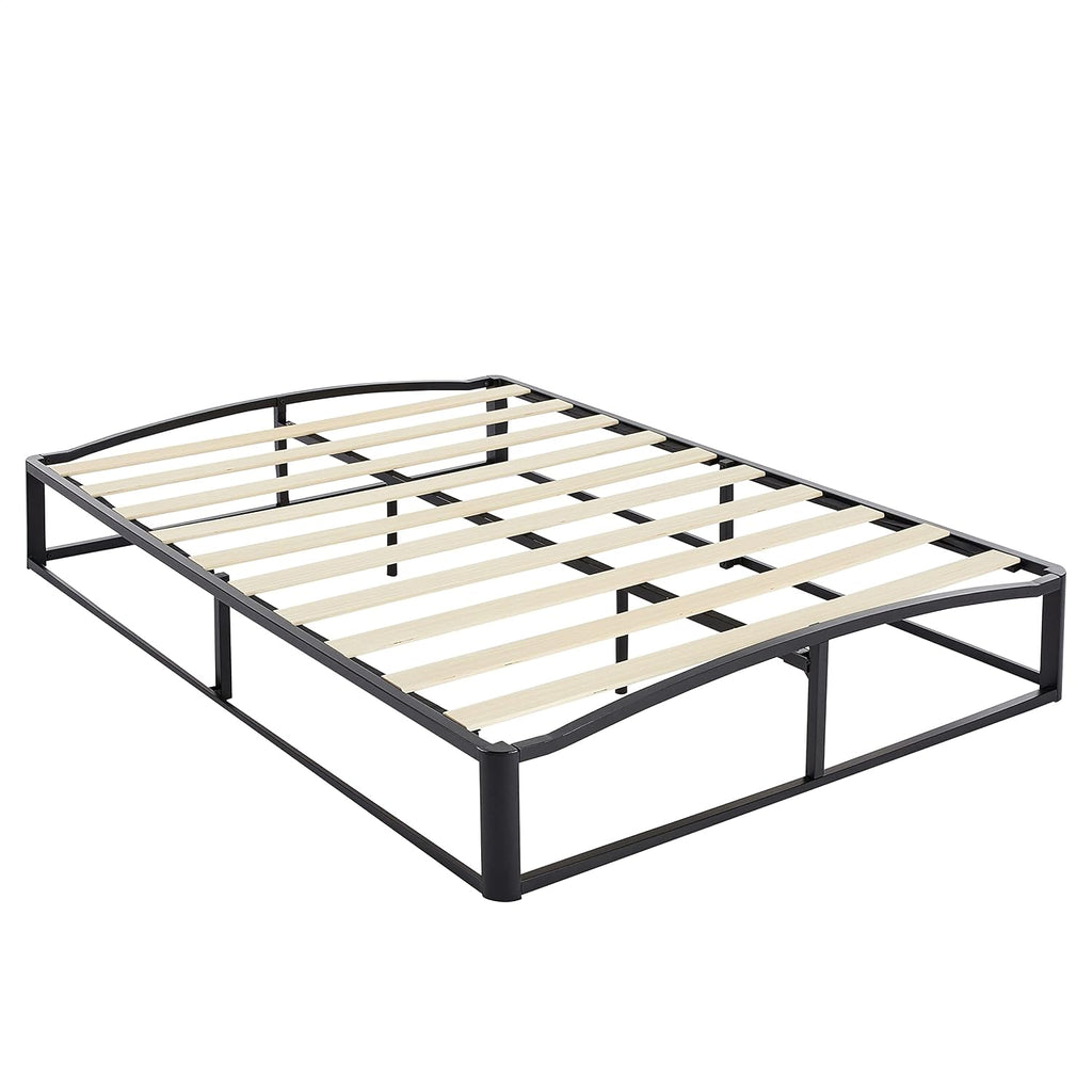 Amazon Basics Metal Platform Bed Frame with Wood Slat Support, Storage Space Underneath, 10 inches High, Queen, Black